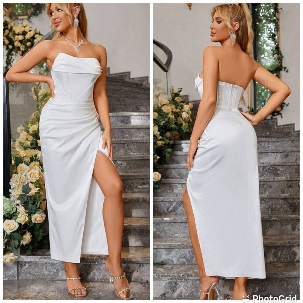 NWT KUTUMAI Cowl Neck Satin Corset Dress Strapless Tube Top Split Party Cocktail